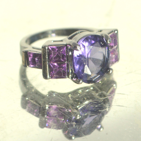 Purple Amethyst Black Gold 18k Ring Size 7 Dinner - Picture 3 of 6